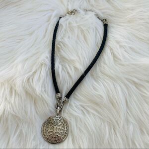 Silver and black leather statement necklace